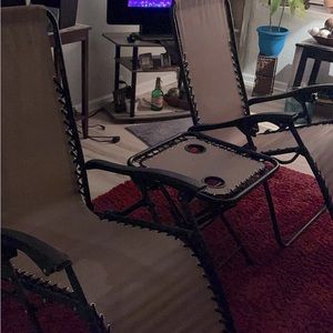 Outdoor lawn chairs and table